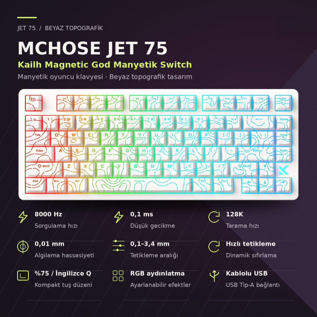 MCHOSE Jet75 E-sport White Topographic %75 Gaming Klavye