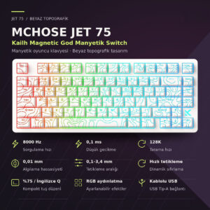 Mchose Jet75 E Sport White Topographic Hall Effect Kailh Magnetic God Manyetik Switch 8k Hz Rgb Hotswap Gaming Klavye (mc Jet75 9) 1