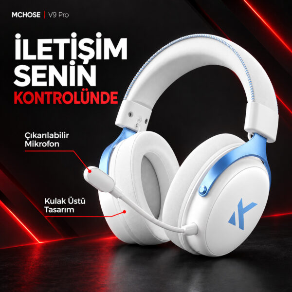 MCHOSE V9 Pro Sky White 7.1 Surround Kablosuz Gaming Kulaklık (HW-V9-3) - Görsel 2
