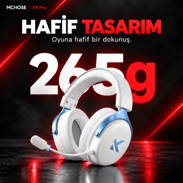 MCHOSE V9 Pro Sky White 7.1 Surround Kablosuz Gaming Kulaklık (HW-V9-3) - Görsel 4