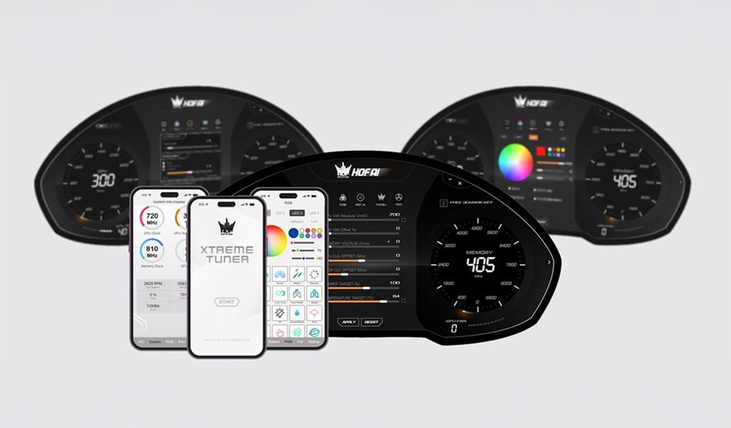 Hafifçe oyunsal ve teknolojik gösterge paneli seti, akıllı telefonlar ve bilgisayarlar için custom oyun kontrol ve ayar uygulamaları, yüksek performans ve özelleştirilebilirlik.