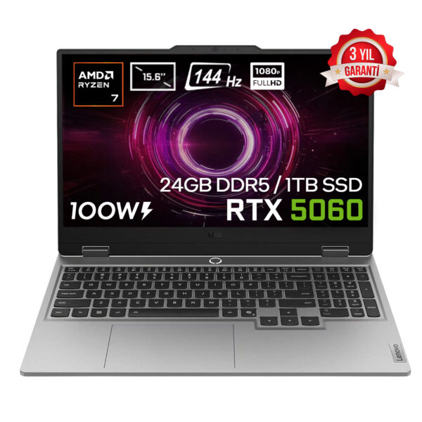 Lenovo Loq 15ahp10 Amd Ryzen 7 250 24gb Ddr5 1tb Ssd Rtx 5060 8gb 100w 15.6 Inç Full Hd 144hz Ips Freedos Gaming Laptop (83jg006etr) 1
