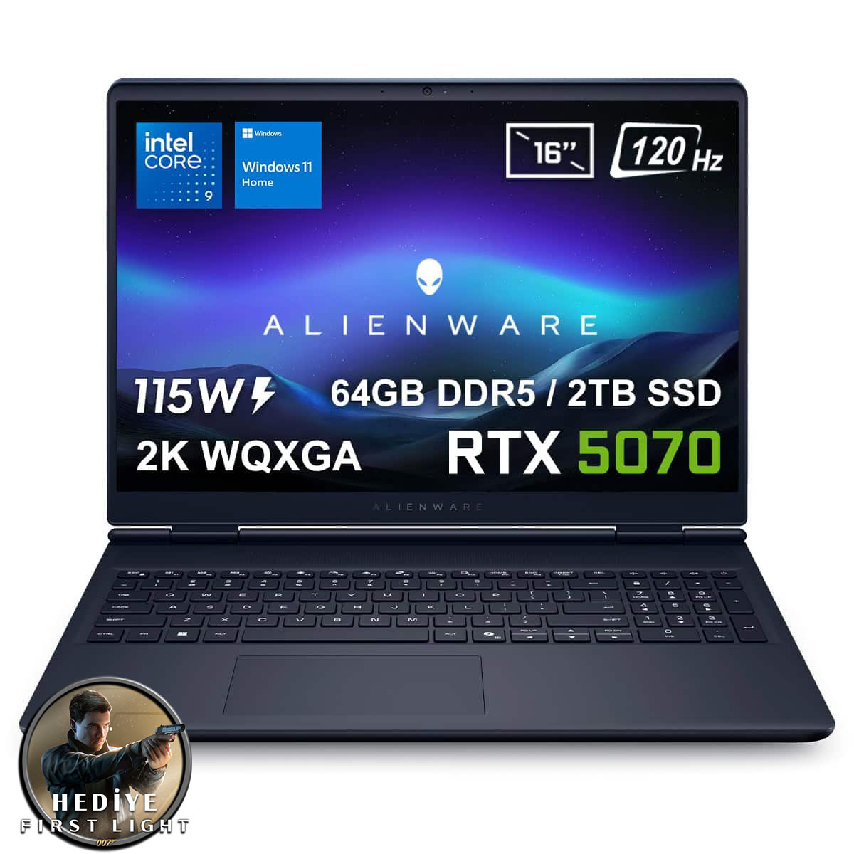 Dell Alienware 16 Aurora Intel Core 9 270h Geforce Rtx 5070 8gb 115w 64gb Ddr5 2tb Ssd 16 Inç 2k Wqxga 120hz Wva W11 Home Gaming Laptop (ac16250 C932157wv3) 2 Yıl Yerinde Servis G
