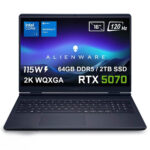 Dell Alienware 16 Aurora Intel Core 9-270H GeForce RTX 5070 8GB 115W 64GB DDR5 2TB SSD 16 inç 2K WQXGA 120Hz WVA W11 Home Gaming Laptop (AC16250-C932157Wv3) - 2 Yıl Yerinde Servis Garantisi