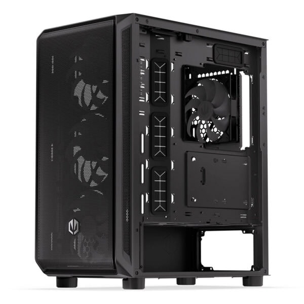 Güçlü ve şık bilgisayar kasası, içeride yüksek performanslı bileşenler için geniş alan ve iyi hava akışı sağlar. Metal yapısı ve modern tasarımıyla oyun ve yüksek performans bilgisayarları için ideal.
