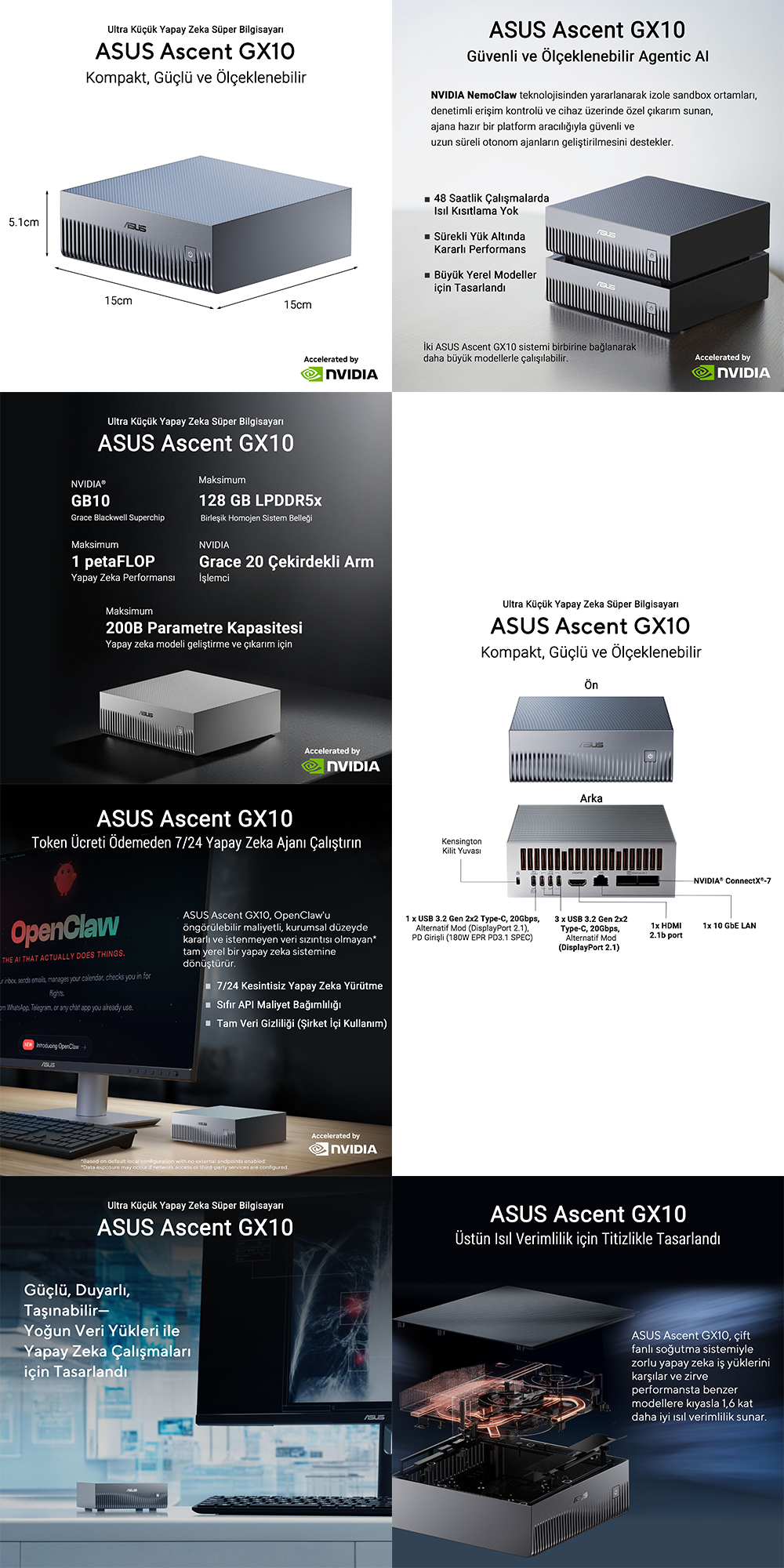 ASUS Ascent GX10-GG0003BN Nvidia GB10 CPU Blackwell GPU 128GB LPDDR5x 1TB SSD Yapay Zeka Süper Bilgisayar h3