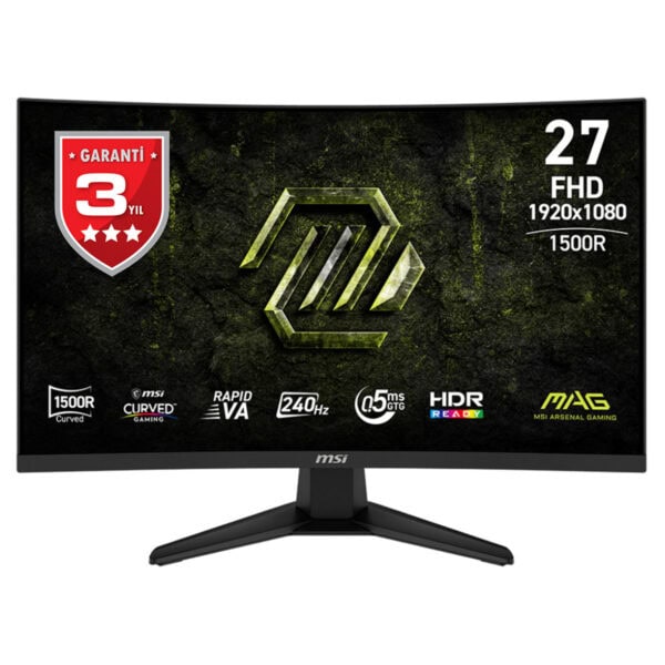 Yüksek çözünürlüklü MSI monitör, 27 inç FHD 1920x1080 ekran, 240Hz yenileme hızı ve HDR desteği ile oyun ve multimedya deneyimini arttırır. MSI Arsenal Gaming serisi, şık tasarımıyla masaüstünüzü tamamlar.