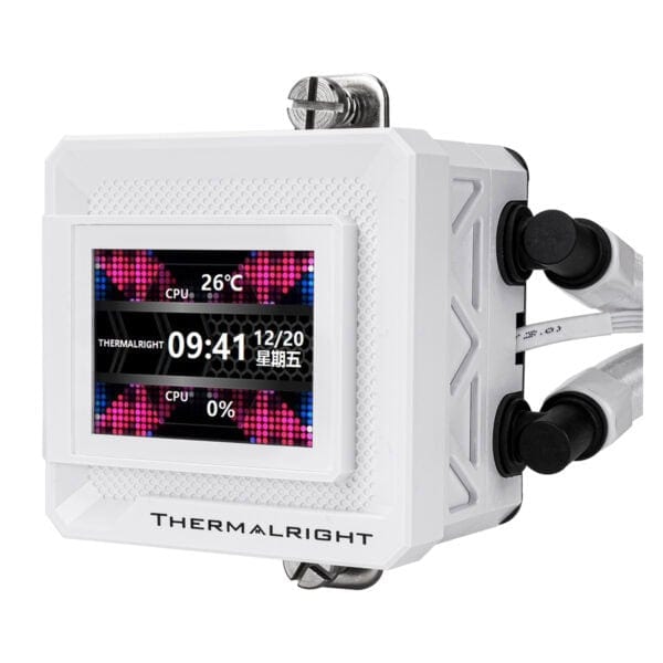 Yüksek performanslı bilgisayar soğutucu sıcaklık ve saat bilgisi gösteren dokunmatik ekranlı Thermalright markalı soğutucu.