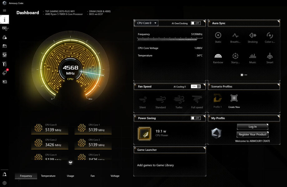 TUF GAMING X870E-PLUS WIFI7 5224 MHz CPU hızını gösteren bilgisayar anakart ekran görüntüsü, düşük sıcaklık ve enerjiyi optimize eden soğutma özellikleriyle güçlü oyun performansı sağlar, özellikle yüksek hızla çalışan işlemciler için tasarlanmıştır.