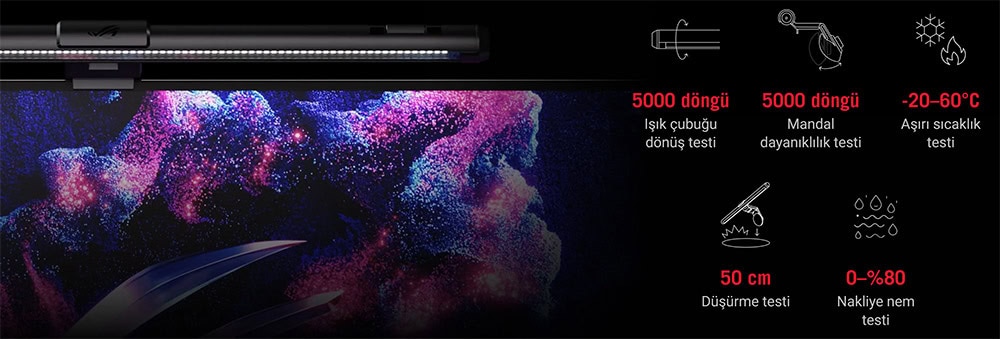 ROG Aura Monitor Light Bar ALB01 Yüksek teknoloji lazer kesim makinesi, renkli ışık testleri ve dayanıklılık testleriyle profesyonel oyun ve sanayi kullanımı için uygundur.