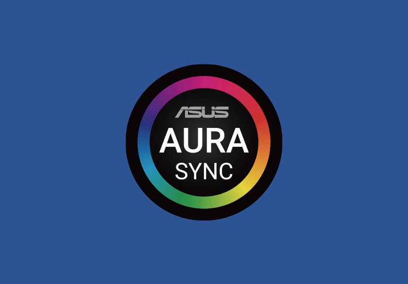 Yüksek çözünürlüklü ASUS Aura Sync RGB ışıklandırma logosu, bilgisayar ve oyuncu ekipmanı uyumlu aydınlatma teknolojisi, renkli LED efektleri, oyun ve bilgisayar donanımı aksesuarları.