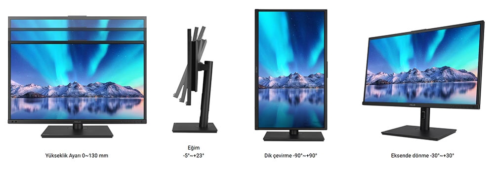 Yükseklik ayarlı oyun ve çalışma monitörü, ergonomik tasarım ve yüksek çözünürlük ile detaylı görüntü kalitesi sağlar.