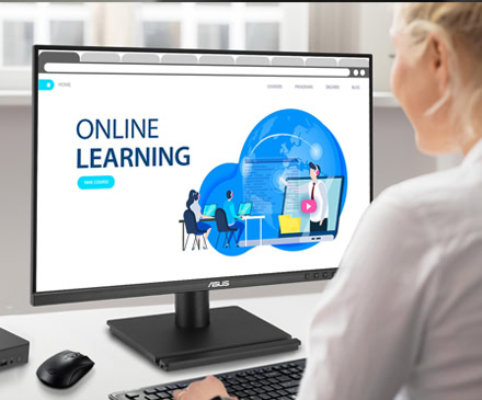 Çevrimiçi eğitim ve öğrenme sistemi gösteren bilgisayar ekranı, online eğitim platformu.