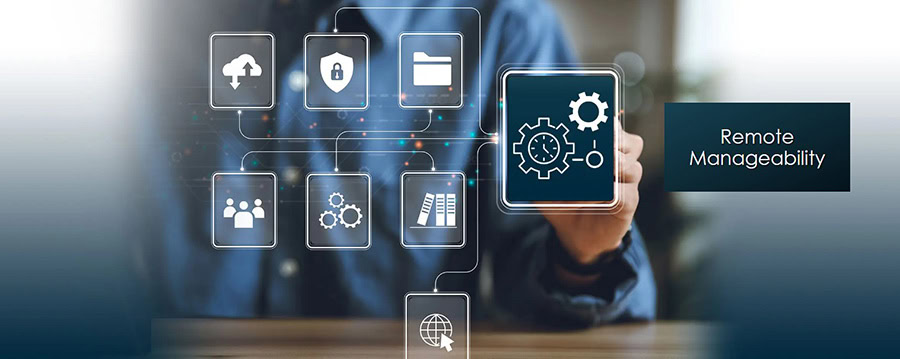 Uzaktan yönetilebilirlik simgeleri ve teknolojik arka plan, bilişim teknolojileri ve uzaktan erişim konseptleri için ideal görsel.