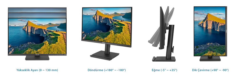 Yükseklik ayarlı monitör, ergonomik bilgisayar ekranı, ayarlanabilir ekran, geniş ekran, ofis kullanımı ve grafik tasarım için uygun.