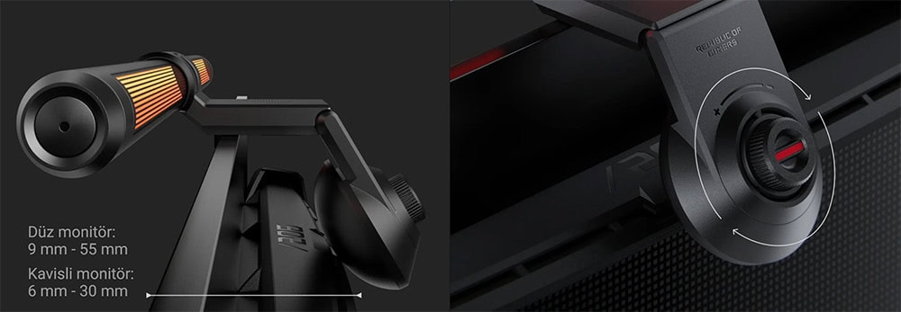 ROG Aura Monitor Light Bar ALB01 Yüksek kaliteli oyun monitörü ve RGB aydınlatmalı oyuncu çubuğu. Profesyonel oyun deneyimi için tasarlanmış yüksek performanslı bilgisayar ekipmanı.
