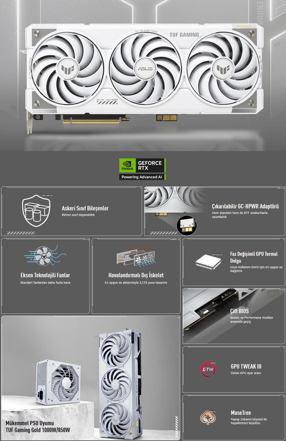 ASUS TUF Gaming GeForce RTX 5070 Ti 16GB GDDR7 BTF White OC Edition Ekran Kartı H2