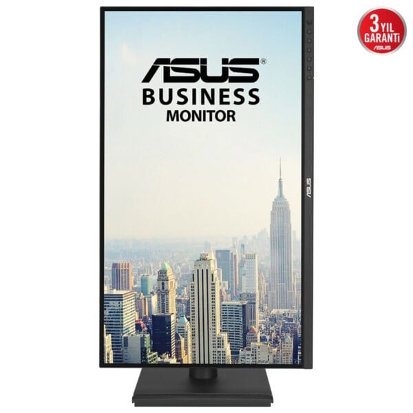 Yüksek çözünürlüklü ASUS Business Monitör, şehir silueti ve Empire State Building ile modern ekran tasarımı, ofis ve iş amaçlı kullanıma uygun, kaliteli ve güvenilir görüntüleme çözümü.
