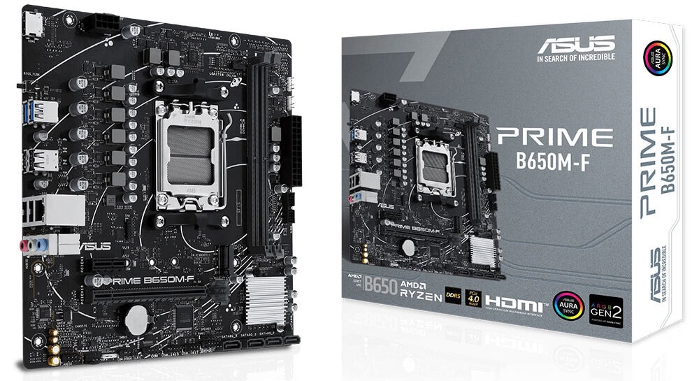 Görünümde ASUS Prime B650M-F ana karta, yüksek performans ve oyun deneyimi için uyumlu anakart. DDR5 RAM, HDMI ve RGB desteği ile güçlü ve estetik gaming bileşeni.