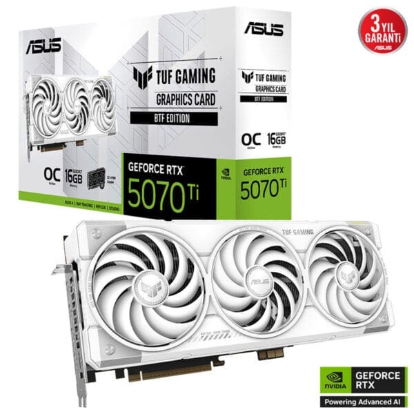 Güvenlik ve performans odaklı ASUS TUF Gaming GeForce RTX 5070 Ti ekran kartı, yüksek grafik gücü ve şık tasarımıyla oyun deneyiminizi üst seviyeye taşır.