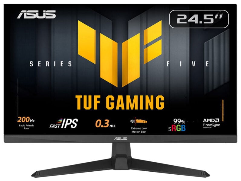 Yüksek kaliteli Asus TUF Gaming 24.5 inç monitör, hızlı 200Hz yenileme hızı, IPS ekran ve düşük 0.3ms tepkime süresi ile yüksek performanslı oyun monitörü.