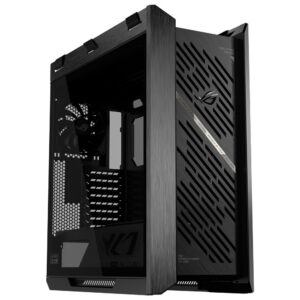 Şık ve modern gaming bilgisayar kasası, iç donanımı görünür şekilde tasarlanmış, yüksek performanslı bileşenler için uygun.