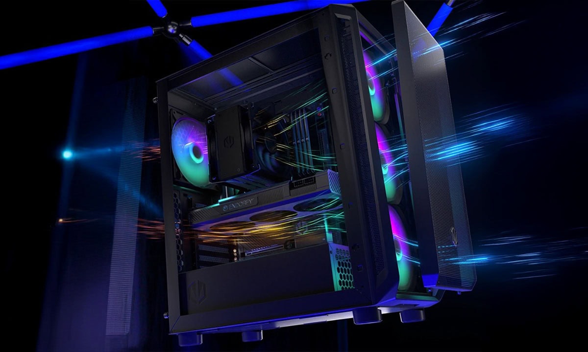 Yüksek performanslı kırmızı ve mavi RGB aydınlatmalı oyun bilgisayarı, şık ve güçlü gaming kahramanı, modern tasarım, yüksek hız ve etkileyici görsel efektler, Gaming.gen.tr için ideal.