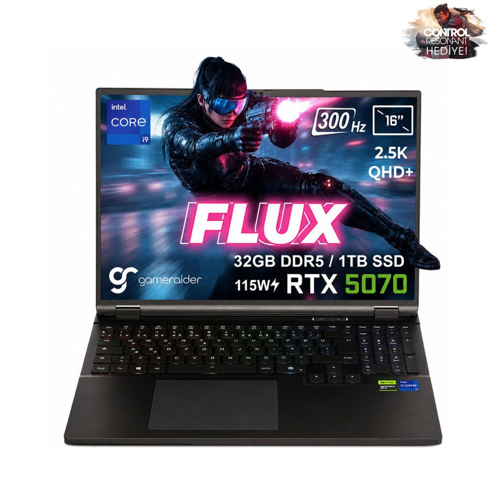 Gameraider Flux Gr16 Intel Core I9 14900hx Geforce Rtx 5070 8gb 115w 32gb Ddr5 1tb Ssd 16 Inç 2.5k Qhd+ 300hz Freedos Gaming Laptop Çanta Hediyeli Control Resonant Hediyeli 1
