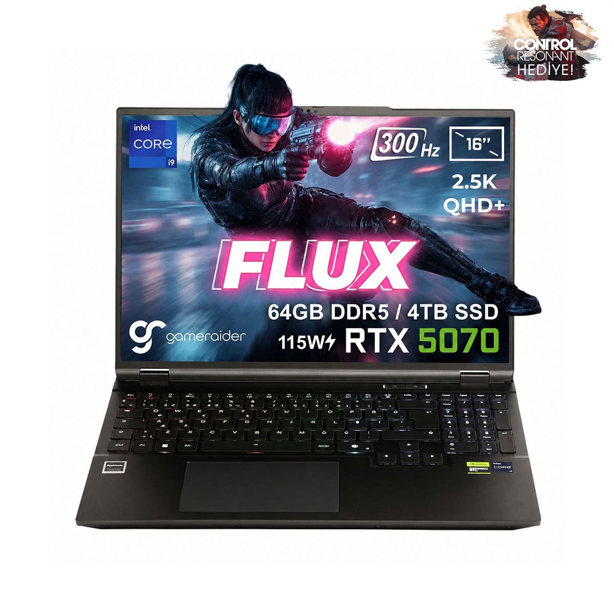 Gameraider Flux Gr16 Intel Core I9 14900hx Geforce Rtx 5070 8gb 115w 64gb Ddr5 4tb Ssd 16 Inç 2.5k Qhd+ 300hz Freedos Gaming Laptop Çanta Hediyeli Control Resonant Hediyeli 1