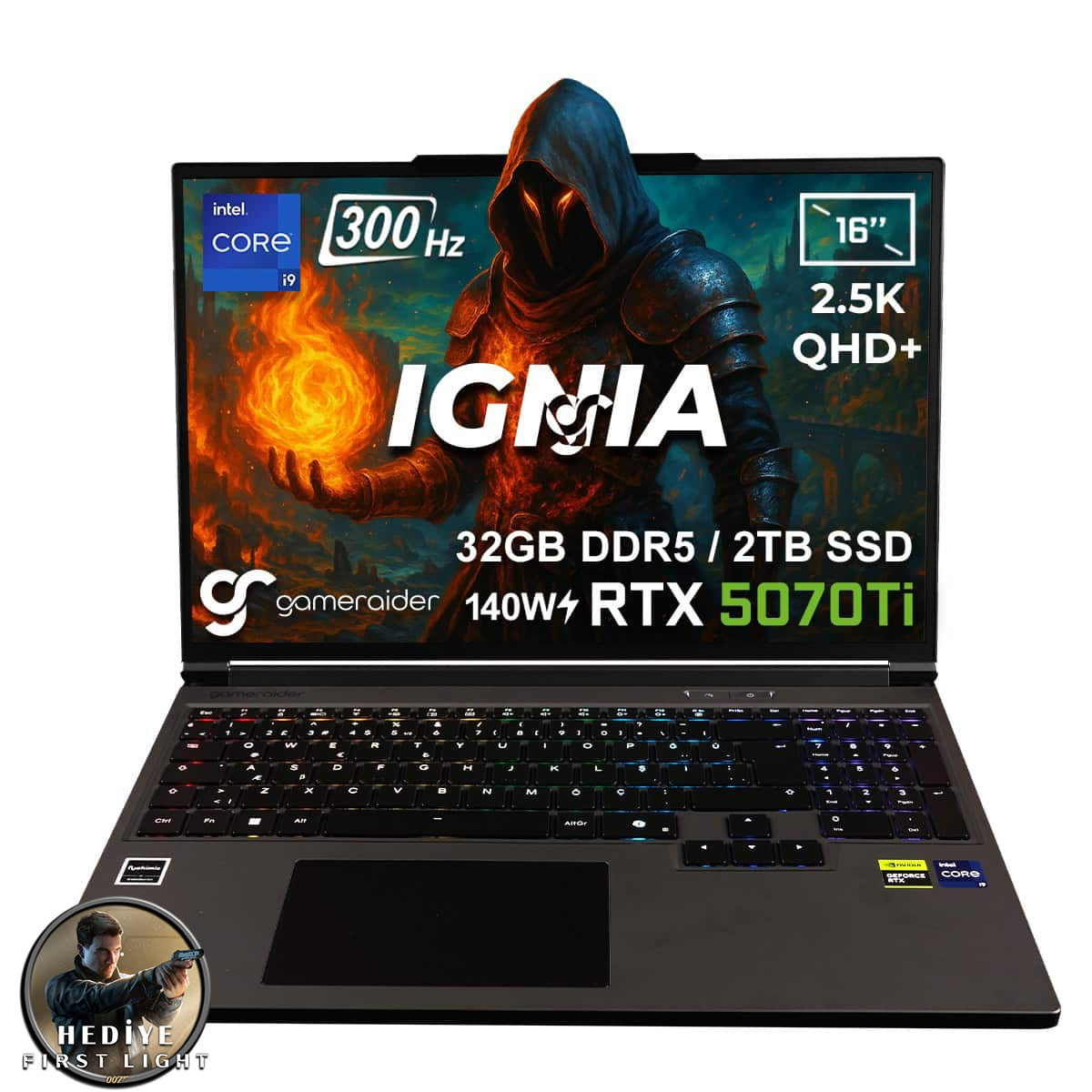 Gameraider Ignia Gr16 Intel Core I9 14900hx Geforce Rtx 5070ti 12gb 140w 32gb Ddr5 2tb Ssd 16 Inç 2.5k Qhd+ 300hz Freedos Gaming Laptop Çanta Hediyeli 007 First Light Hediyeli