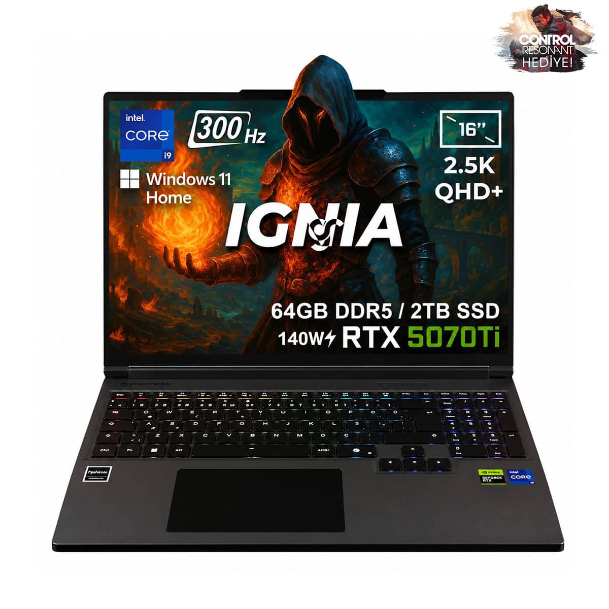 Gameraider Ignia Gr16 Intel Core I9 14900hx Geforce Rtx 5070ti 12gb 140w 64gb Ddr5 2tb Ssd 16 Inç 2.5k Qhd+ 300hz Freedos Gaming Laptop Çanta Hediyeli Control Resonant Hediyeli 1