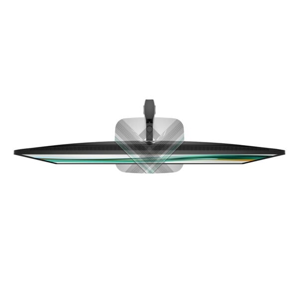 Yönü yukarıya bakmış, şık ve modern bilgisayar monitörü, yüksek çözünürlüklü ekran ve ince çerçeve tasarımıyla öne çıkıyor. Oyun ve ofis kullanımı için ideal, ergonomik ve şık dizayn.