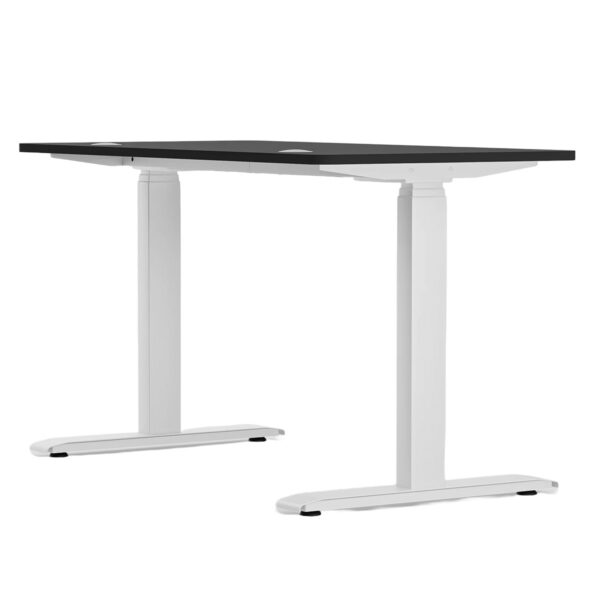 Siyah ve beyaz ayarlanabilir yüksekliğe sahip bilgisayar çalışma masası, modern ve ergonomik tasarım, ofis ve ev kullanımı için ideal, dayanıklı yapı.