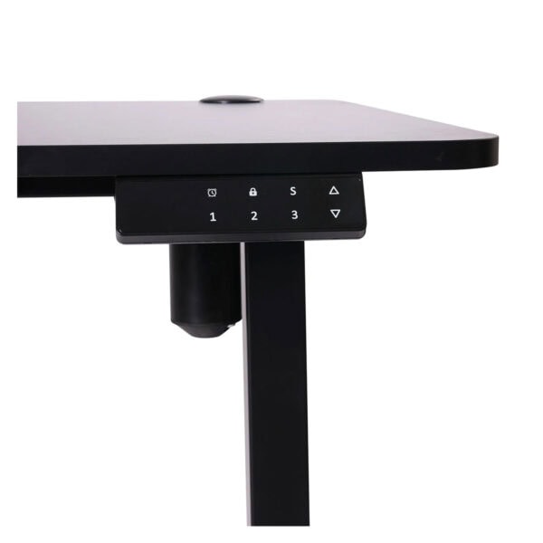 Yüksek çözünürlüklü ofis çalışma masası özellikleri ve kablosuz şarj özellikleri ile modern tasarım. Çok fonksiyonlu masanın kontrol paneli içeren detaylı görüntüsü.