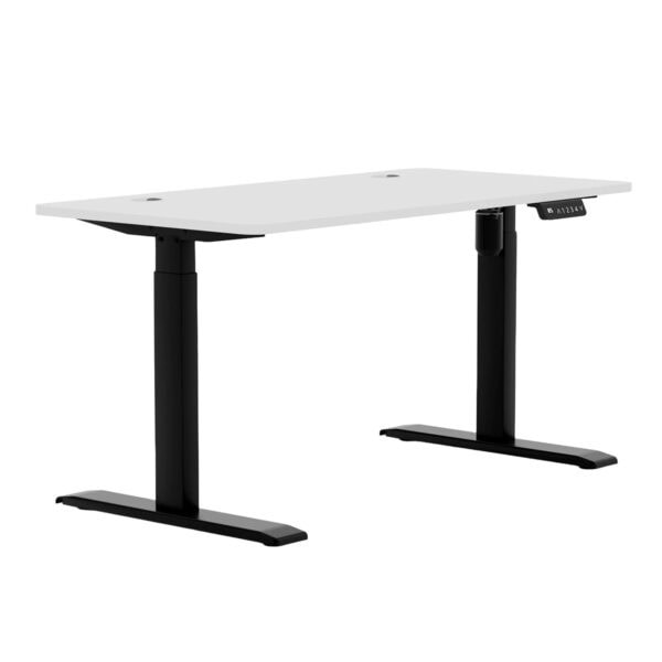 Ofis oyuncu masası, ayarlanabilir yükseklik, modern tasarım, ergonomik çalışma alanı, siyah ayaklar ve beyaz masa yüzeyi ile gaming ve ev ofisleri için ideal.