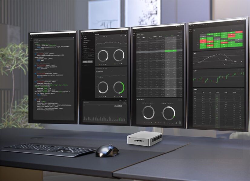 Karmaşık finans ve veri analizi ekranları ile çok monitörlü bilgisayar kurulumu.