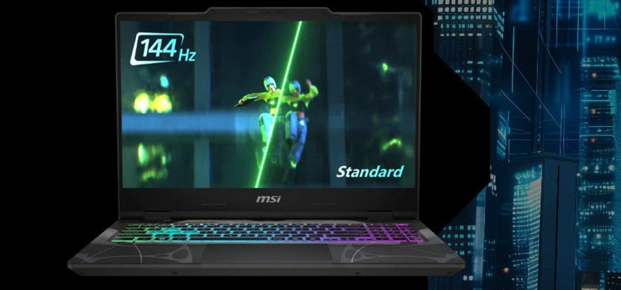 Yüksek yenileme hızına sahip gaming dizüstü bilgisayar ekranı, 144Hz, düşük gecikme ve gelişmiş grafik özellikleriyle en yeni bilgisayar oyunlarına uygun, oyun tutkunları ve profesyonel oyuncular için ideal.