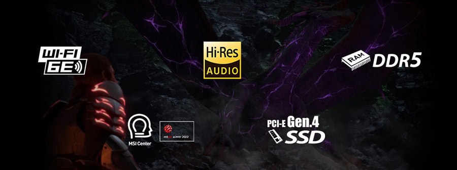 Yüksek performanslı gaming ana kartı özellikleri, DDR5 RAM, PCIe Gen4 SSD, Wi-Fi 6E ve Hi-Res ses desteği ile güçlü ve hızlı oyun deneyimi sağlamak.