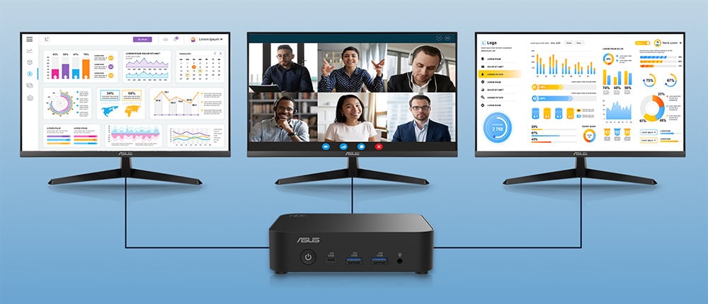 Yüksek hızlı USB ve bağlantı portlarına sahip ASUS mini bilgisayar, sessiz ve kompakt tasarımıyla oyun ve ofis kullanımı için ideal, yüksek performanslı küçük bilgisayar cihazı.