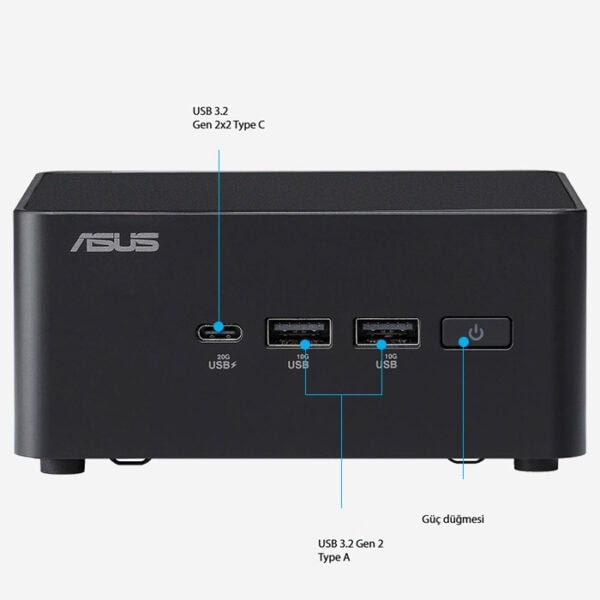 Yüksek performanslı USB girişleriyle ASUS mini bilgisayar kasası; hızlı veri aktarımı ve dayanıklı tasarım. Çoklu USB bağlantı noktaları, güç düğmesi ve kompakt yapı.