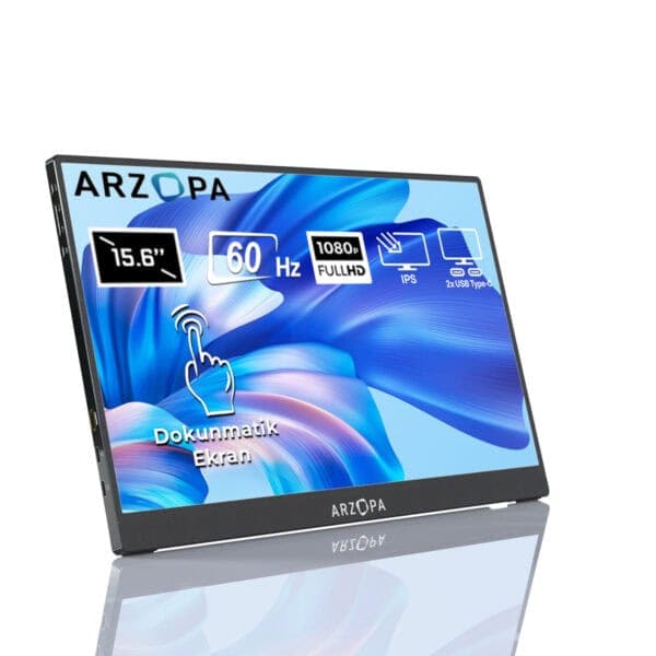 Yüksek çözünürlüklü 15,6 inç gaming ve ofis kullanımı için dokunmatik ekranlı ARZOPA dizüstü bilgisayar, 1080p Full HD IPS ekran ve 60Hz yenileme hızıyla dikkat çekiyor.