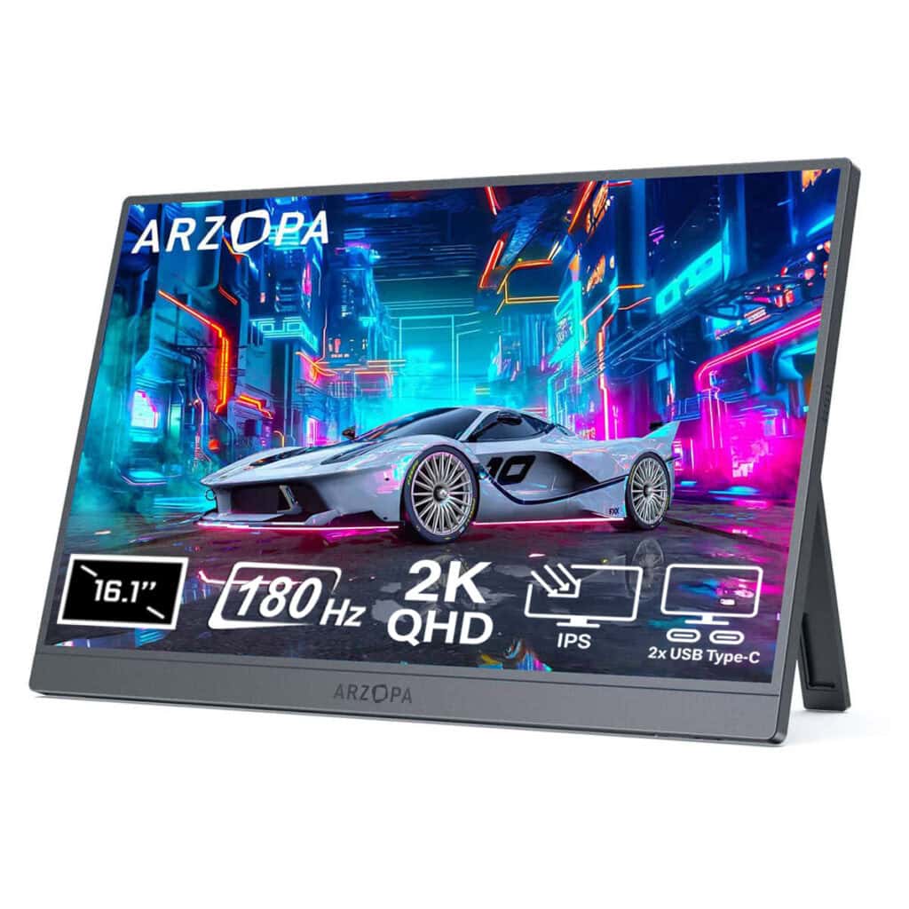 Yüksek çözünürlüklü oyun monitörü, 16.1 inç ekran, 180Hz tazeleme hızı, 2K QHD IPS ekran, USB Type-C portleri ve şık tasarımıyla profesyonel ve yarışma oyunları için ideal.