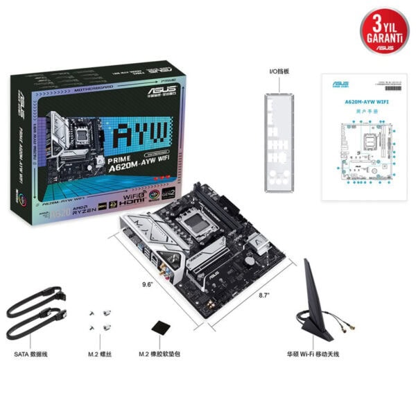 Yüksek performanslı ASUS TUF Gaming A620M-AYW WiFi anakart, DDR4 RAM, M.2 NVMe SSD desteği ve Ethernet ile gaming ve profesyonel kullanımlar için ideal.