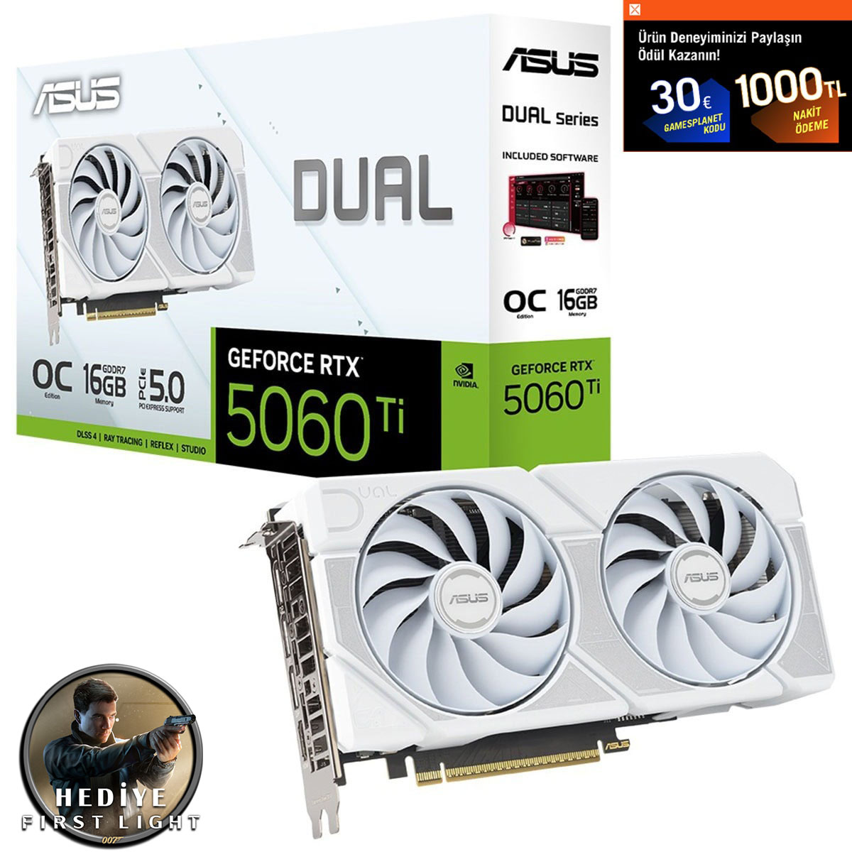 Asus Dual Geforce Rtx 5060 Ti 16gb Gddr7 White Oc Edition 128 Bit Dlss 4 Ekran Kartı 007 First Light Hediyeli 1