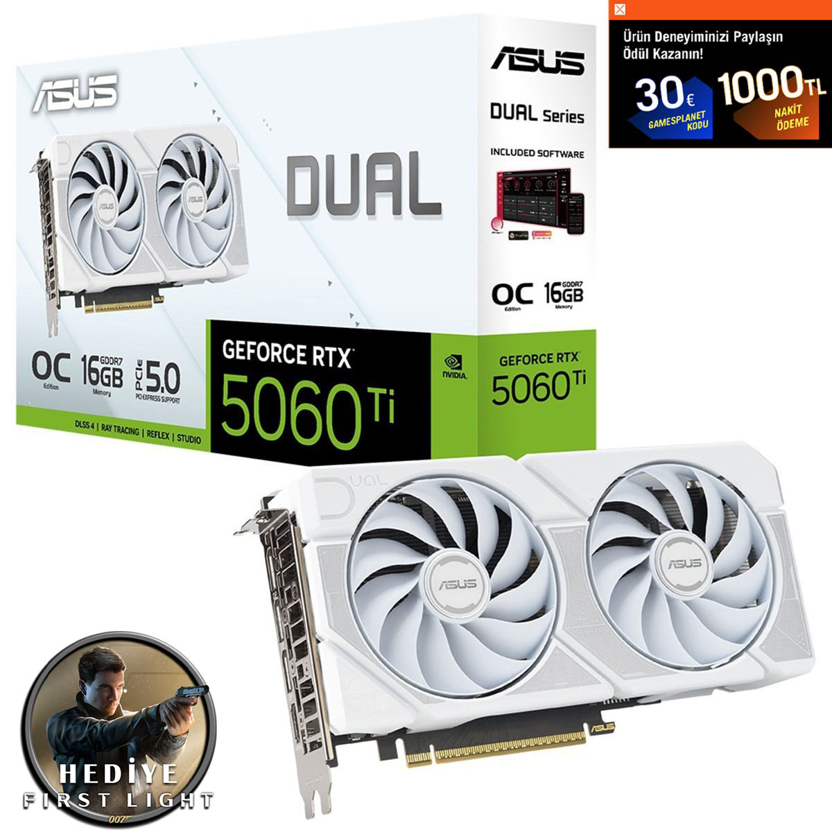 Asus Dual Geforce Rtx 5060 Ti 8gb Gddr7 White Oc Edition 128 Bit Dlss 4 Ekran Kartı 007 First Light Hediyeli 1