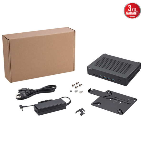 Gelişmiş mini bilgisayar, VGA ve USB portları ile birlikte, güç adaptörü ve montaj aparatları içerir, taşınabilir ve güçlü performans sağlar, ofis ve ev kullanımı için ideal.