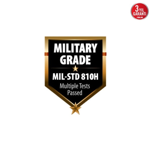 En yüksek askeri kaliteyi gösteren MIL-STD 810H sertifikası riskleri test edilmiş, çoklu testleri başarıyla geçmiş, dayanıklılık ve kalite garantisi sunan özel askeri standart etiketi.