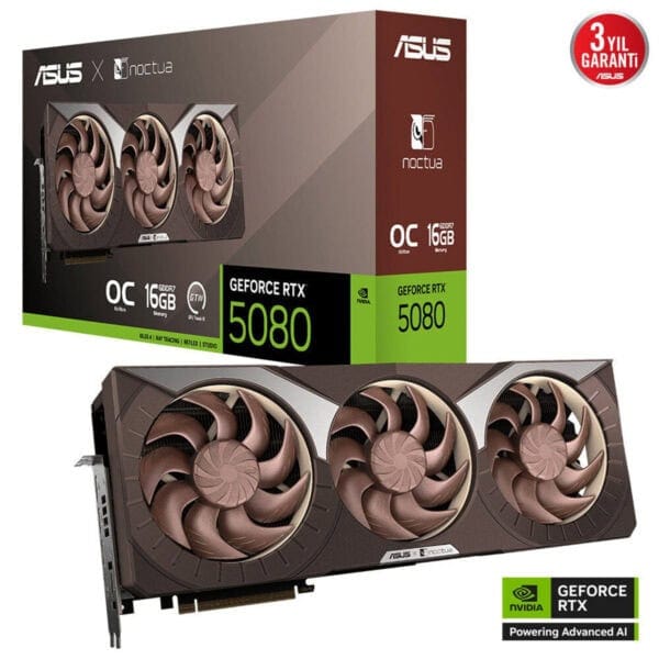Yüksek performanslı ASUS Noctua ile hazırlanan RTX 5080 ekran kartı, 16GB GDDR6 belleğe ve güçlü soğutma sistemiyle oyun ve grafik uygulamalarında üstün deneyim sağlar.