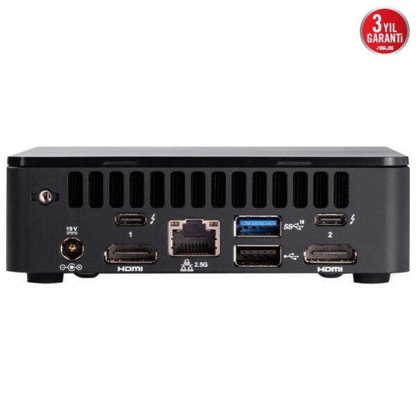 Yüksek performanslı mini bilgisayarın arka panel bağlantı portları, HDMI, USB, Ethernet ve güç girişleri detaylarıyla birlikte. Oyun, eğitim ve ofis kullanımına uygun çok fonksiyonlu mini PC.
