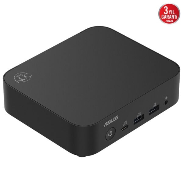 Yüksek performanslı ASUS NUC mini PC, oyun ve ofis kullanımı için ideal, çoklu USB bağlantı noktaları ve kompakt tasarım ile dikkat çekiyor.